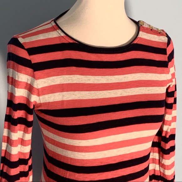 J. Crew NWOT Striped Button Shoulder LS Crew Top - Picture 5 of 8